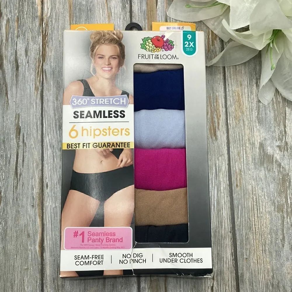 Womens Fruit Of The Loom Seamless Comfy Hipsters Panties Underwear 6-Pack Size 9